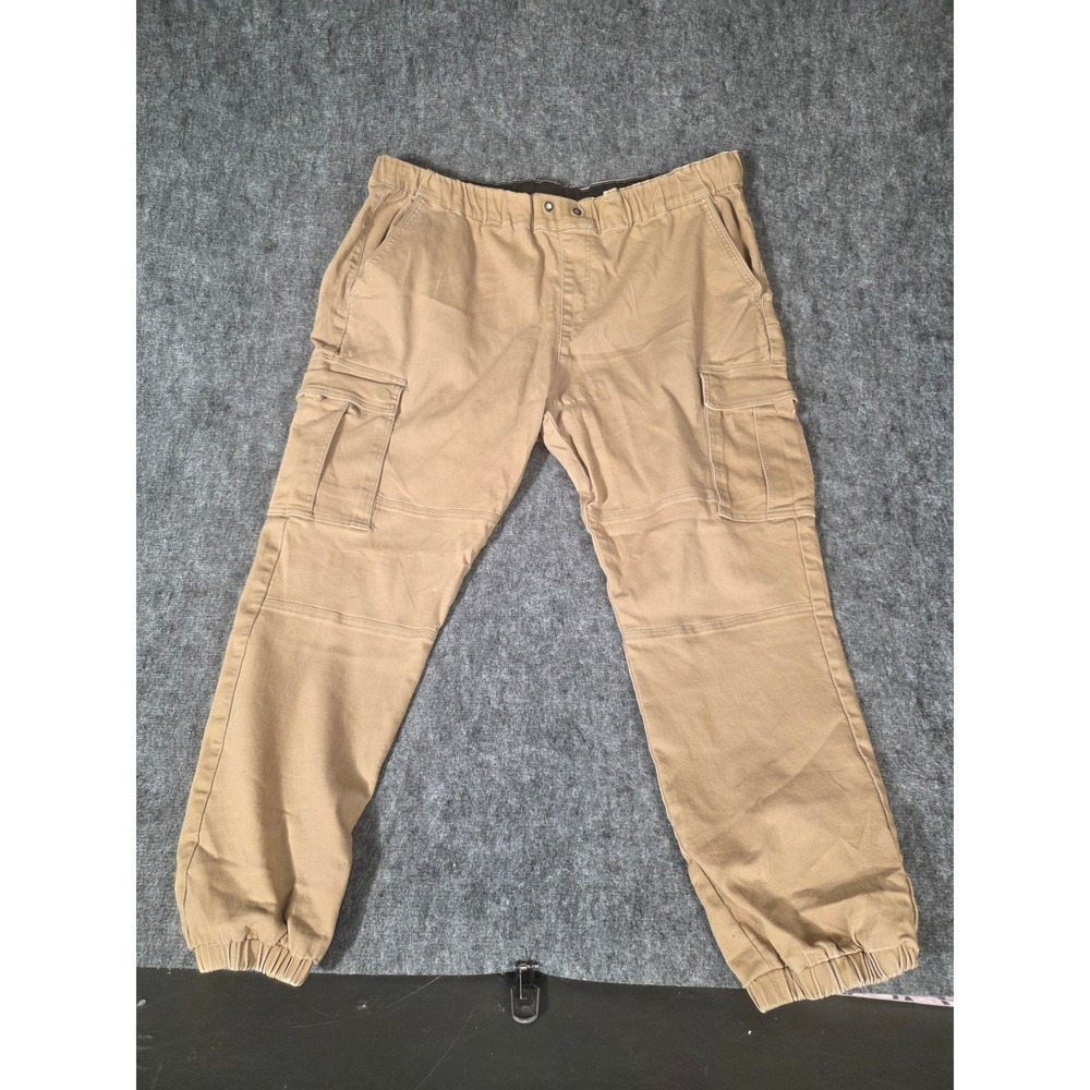 Mens Jogger Pants 3X Khaki Cargo Elastic Waist Stretch Cotton Benjamin Black